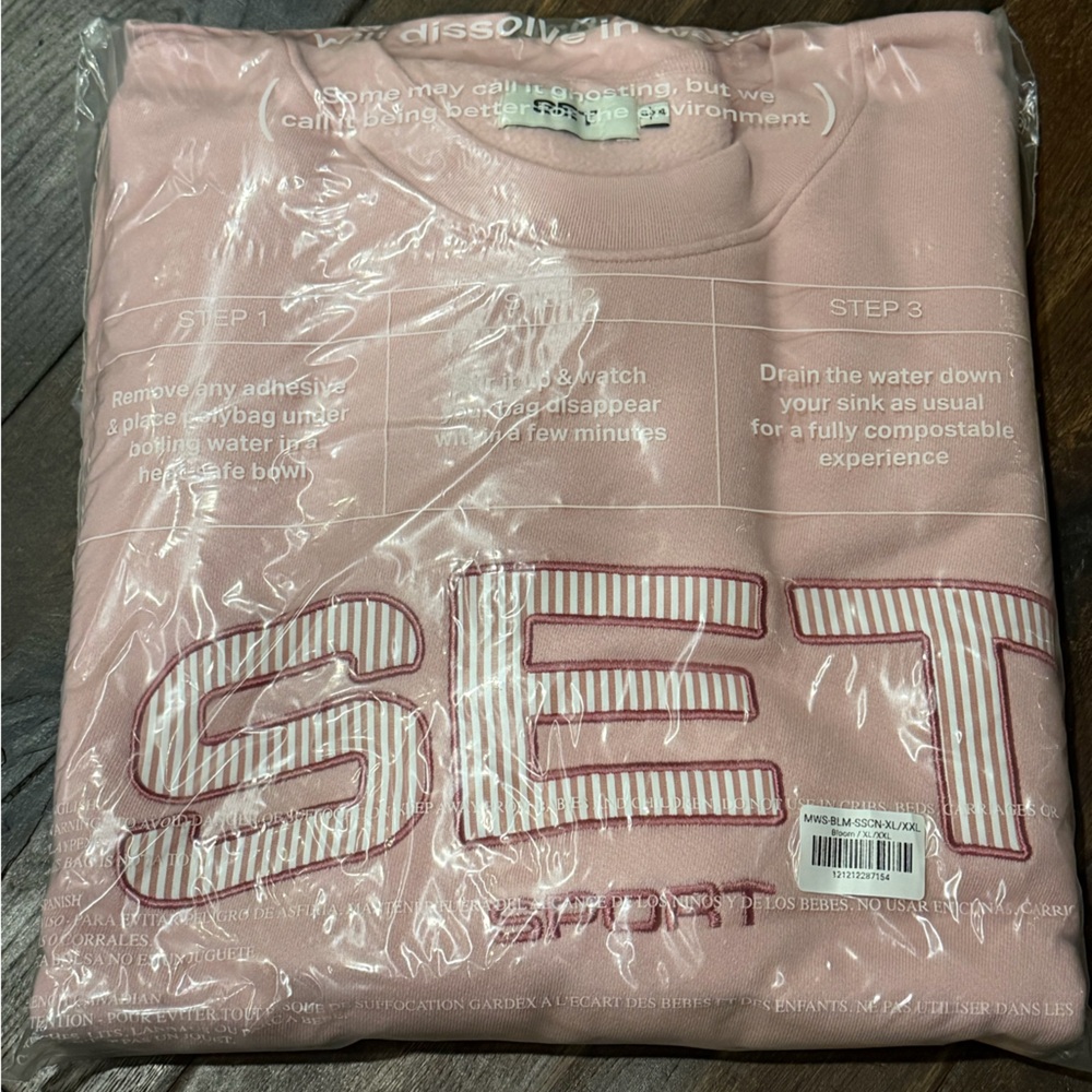SET ACTIVE XL/XXL Midweight Sweats Staple Crewneck Bloom Pink Stripes Sweatshirt - Picture 5 of 8